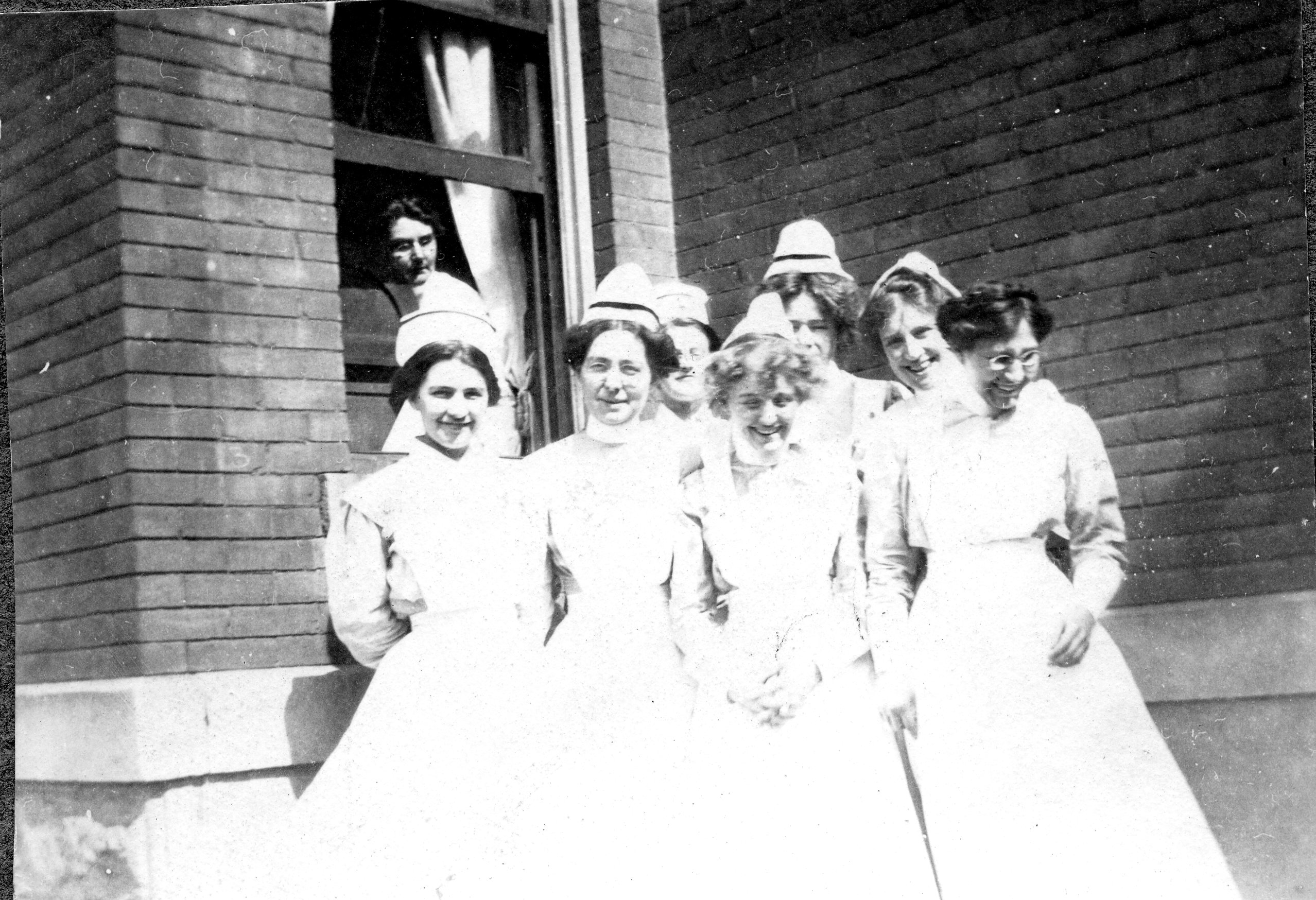Nursing Students at hospital c. 1912 outside Eleanor Keely's Office