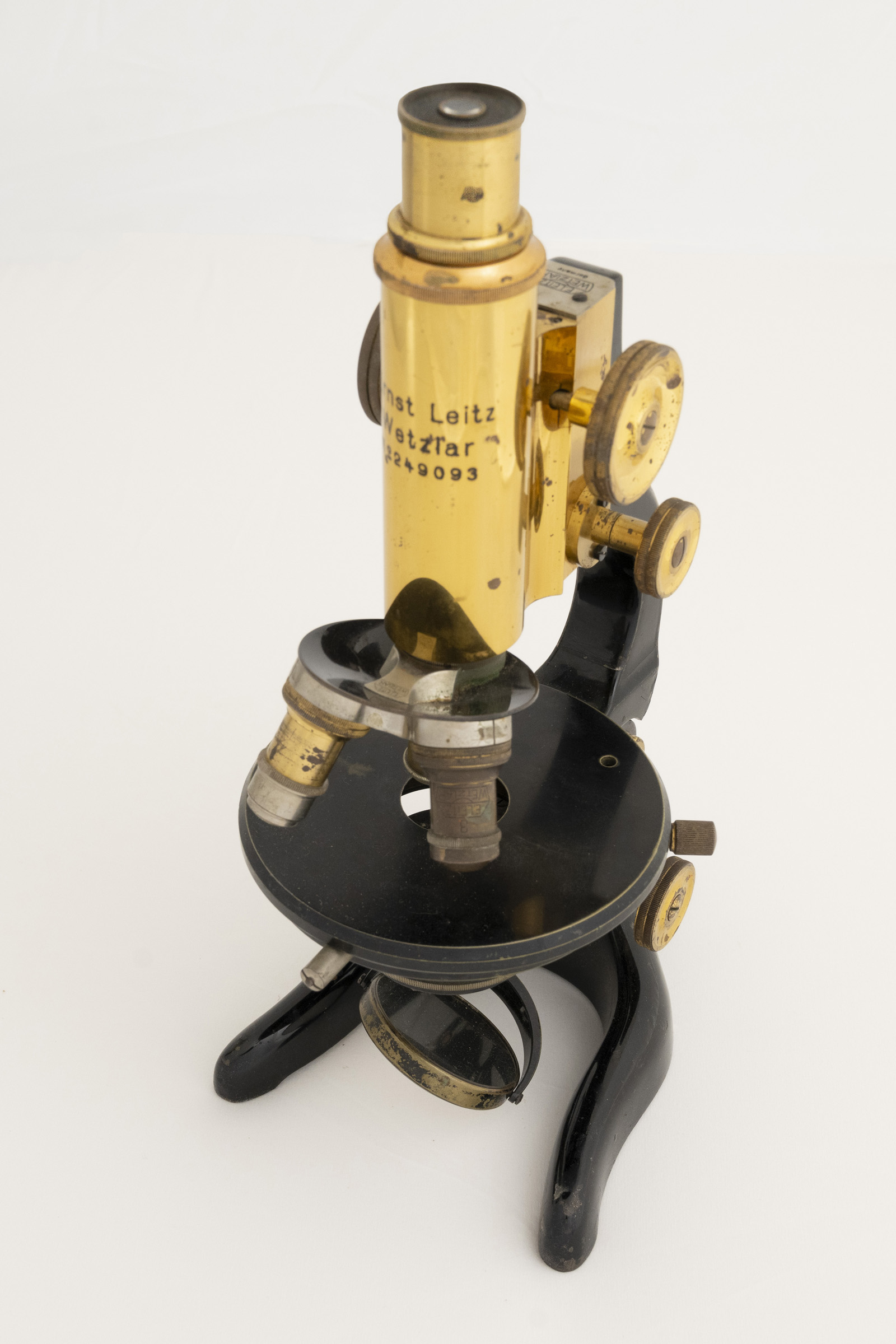 Brass and black miscroscope